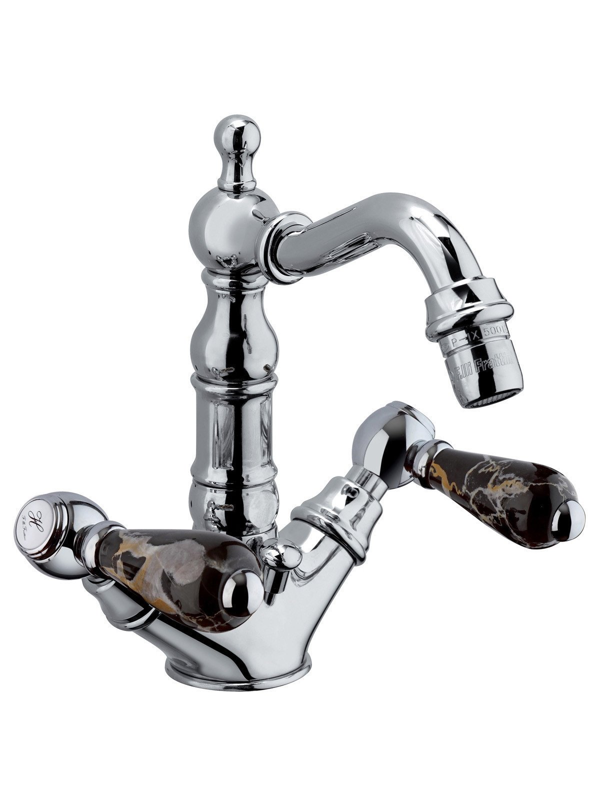 Single-hole bidet mixer with old-style spout and 1”1/4 pop-up wa