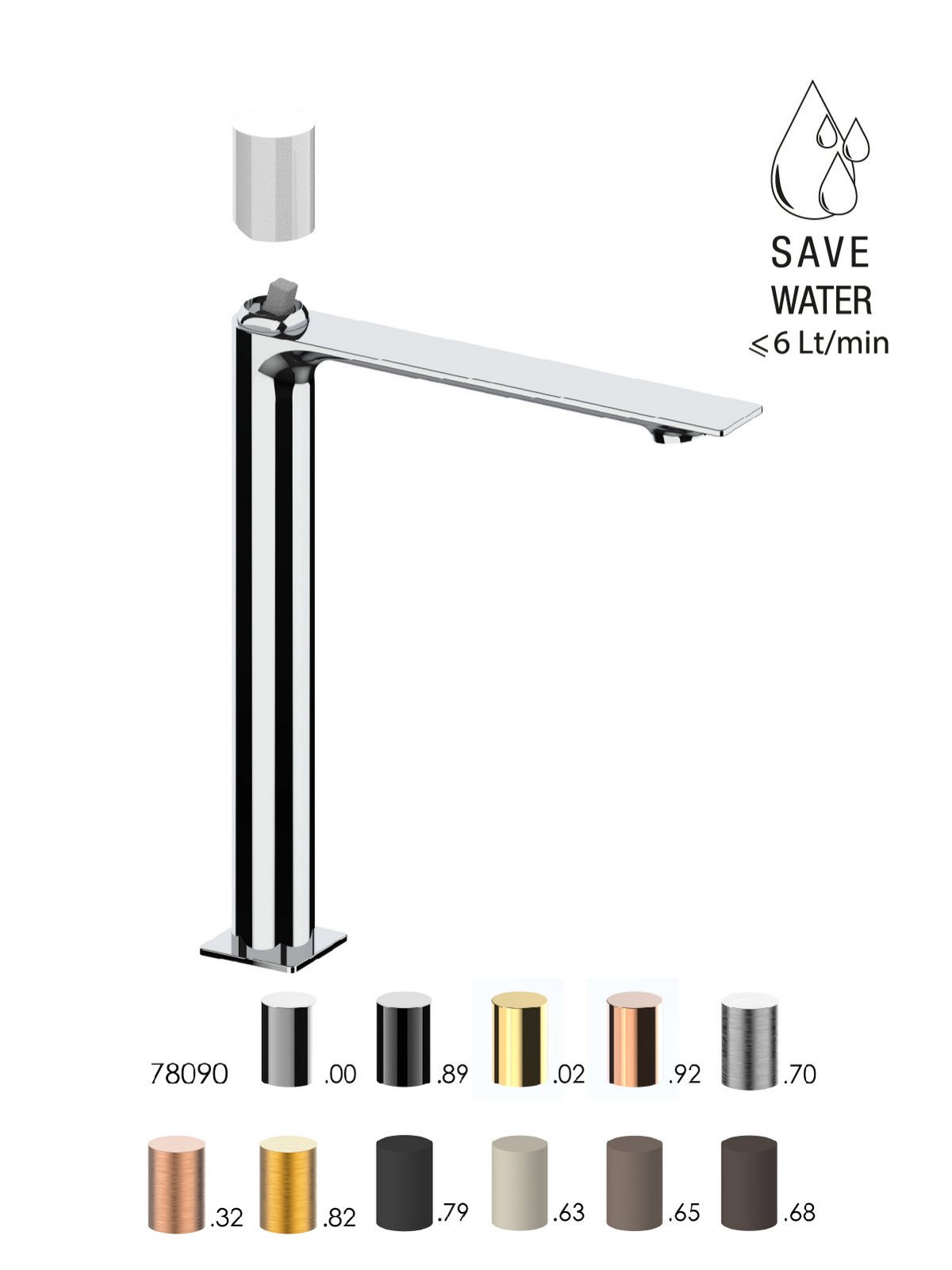 High version single-lever washbasin mixer without waste